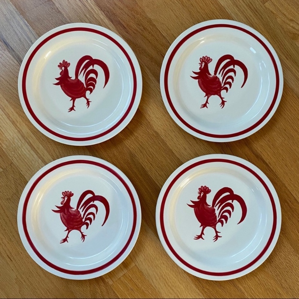 Red Rooster New Salad Desert Plates Set Pattern Russell Rooster